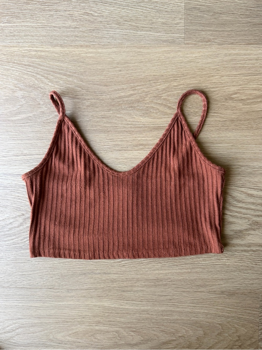 SHEIN Ribbed V-Neck Crop Cami in Rust